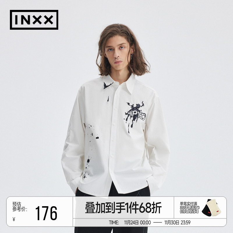 INXXAPYD 新中式泼墨感衬衫男白色简约长袖衬衣翻领上衣女