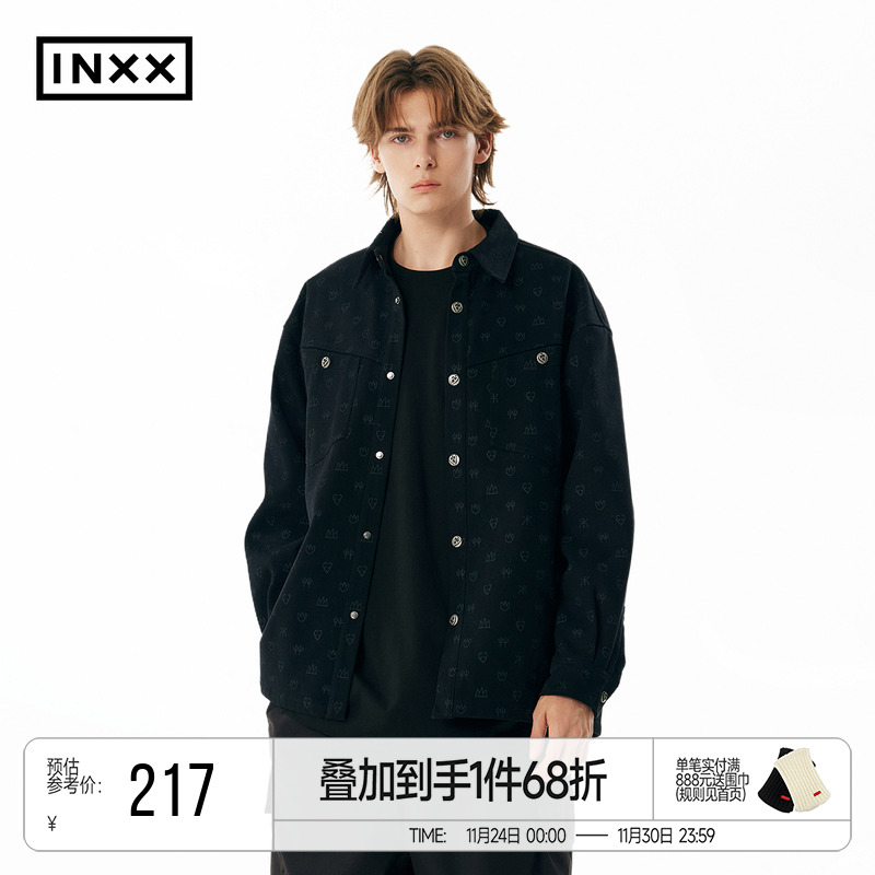 INXX APYD 潮牌爱心满版印花衬衫男时髦宽松休闲衬衣外套中性