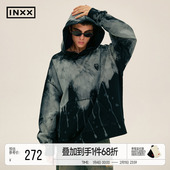 潮牌爱心刺绣套头帽衫 INXXAPYD 渐变喷马骝连帽卫衣男女同款
