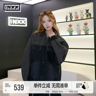 饰外套女XRF4156234 潮牌针织拼接牛仔羽绒服男对称口袋装 INXX