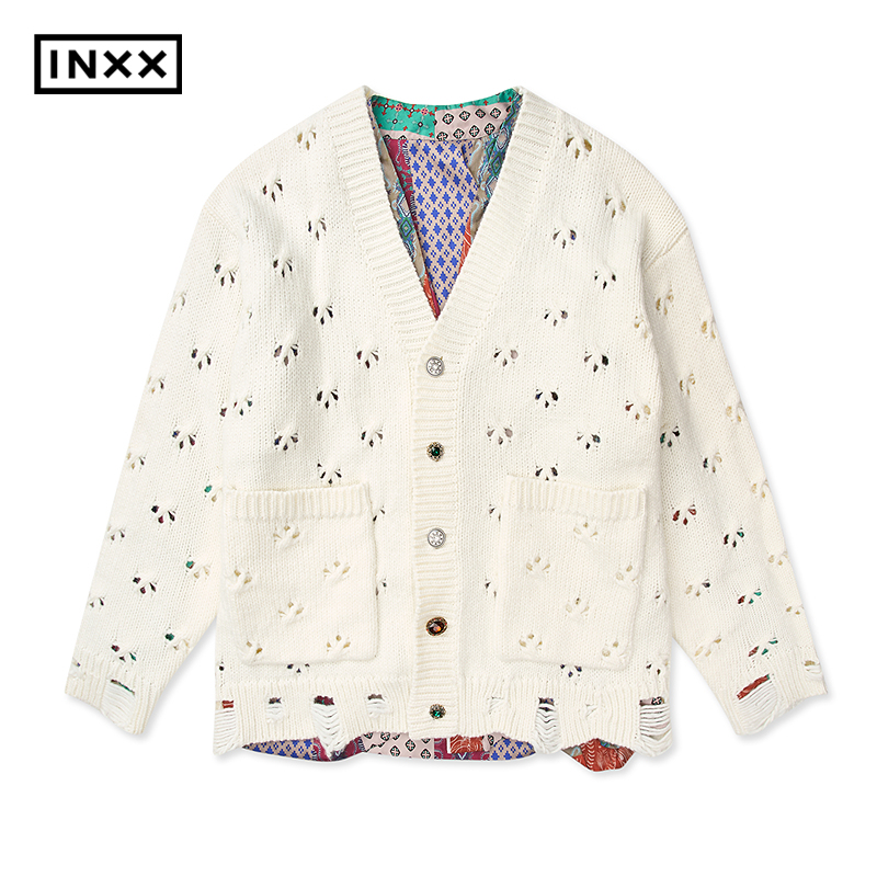 INXX街头风挑孔设计开衫针织衫镂空外套男女同款XGF4061399