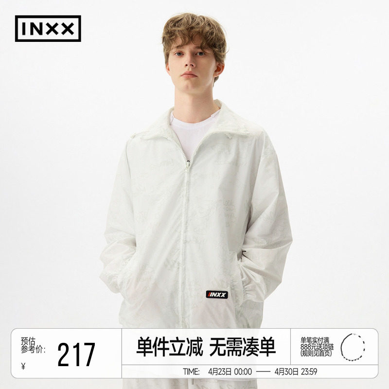 INXX时尚潮牌满版印花外套男女同款休闲宽松运动风立领上衣