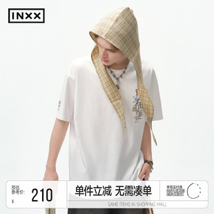 INXXMASTER 250g重磅潮牌短袖T恤男丝绸组合字母印花上衣女