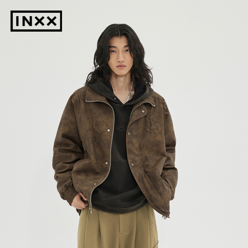 【INXX】 ALLPICK 美拉德擦色风PU皮棉服男女同款港风机车服夹克