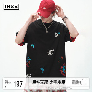 女情侣装 复古290G重磅T恤男夏日活力感撞色潮牌短袖 INXX美式