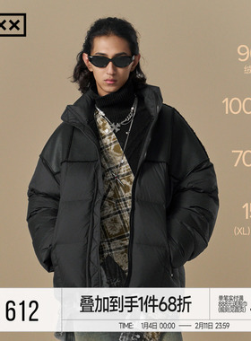 INXX美式复古PU皮拼接羽绒服男女同款白鸭绒宽松时尚保暖外套