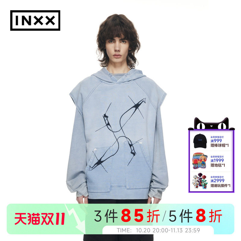 【INXX】无袖卫衣商场同款新品宽松休闲个性套头连帽马甲男女同款