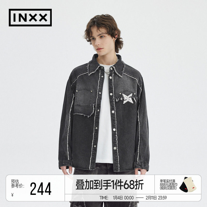 INXXStandby 美式做旧牛仔衬衫外套男设计感毛边拼接宽松衬衣,男装,牛仔衬衫,淘宝优惠券,粉丝福利购,淘宝优惠卷