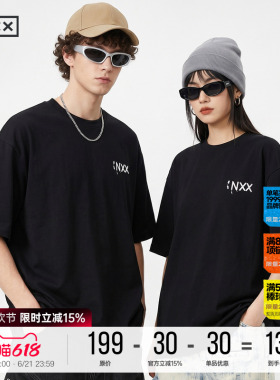 INXX仿珍珠印花黑色2026新款短袖T恤男时尚宽松休闲半袖上衣女