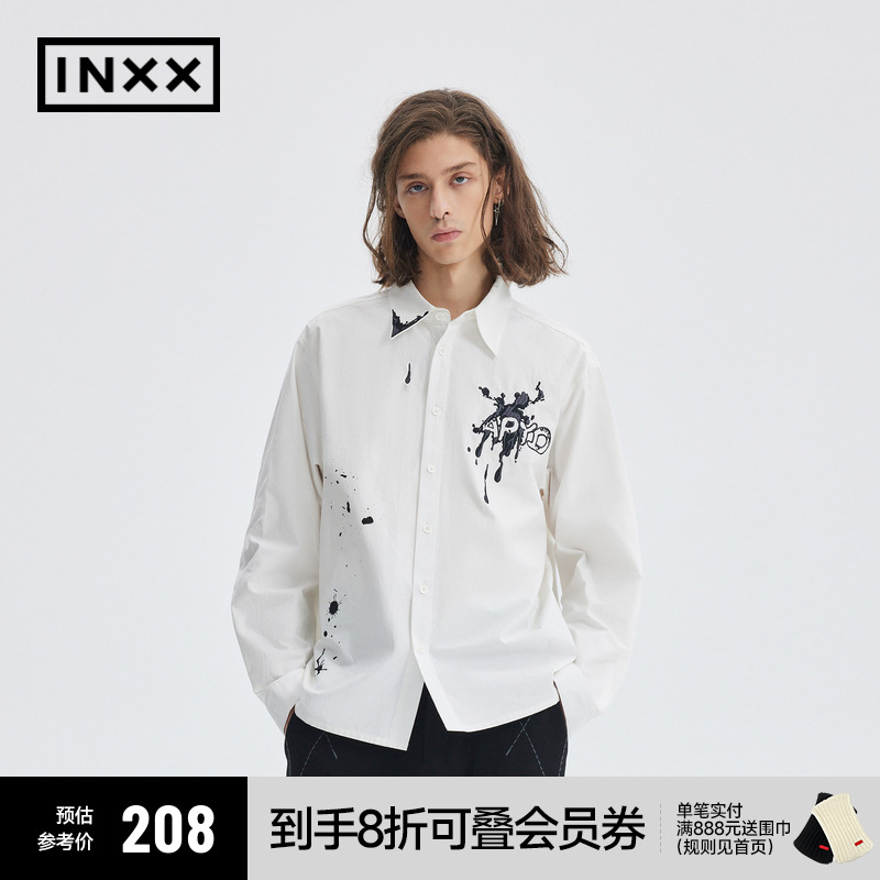 INXXAPYD 新中式泼墨感衬衫男白色简约长袖衬衣翻领上衣女