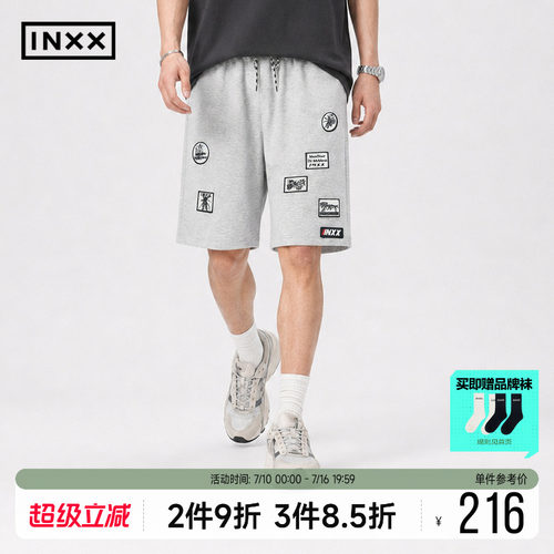 INXX夏季新款休闲裤短裤男薄款主题标装饰中裤宽松直筒五分裤女