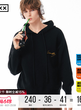 INXX Standby 花体LOGO刺绣连帽针织衫男复古宽松套头毛衣情侣