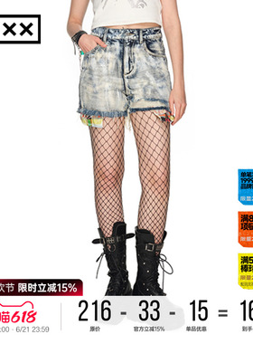 INXX时尚潮牌夏新品重水洗高腰修身版牛仔短裤女XCE2240798