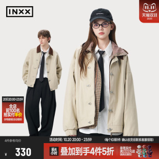 工装 休闲简约单排扣拼接撞色气质翻领夹克男短款 感外套女 INXX