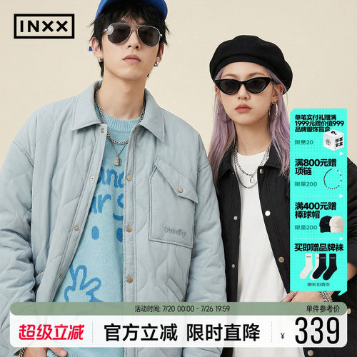 明星同款INXX Standby 工装感衬衫式羽绒服葫芦纹轻便保暖外套