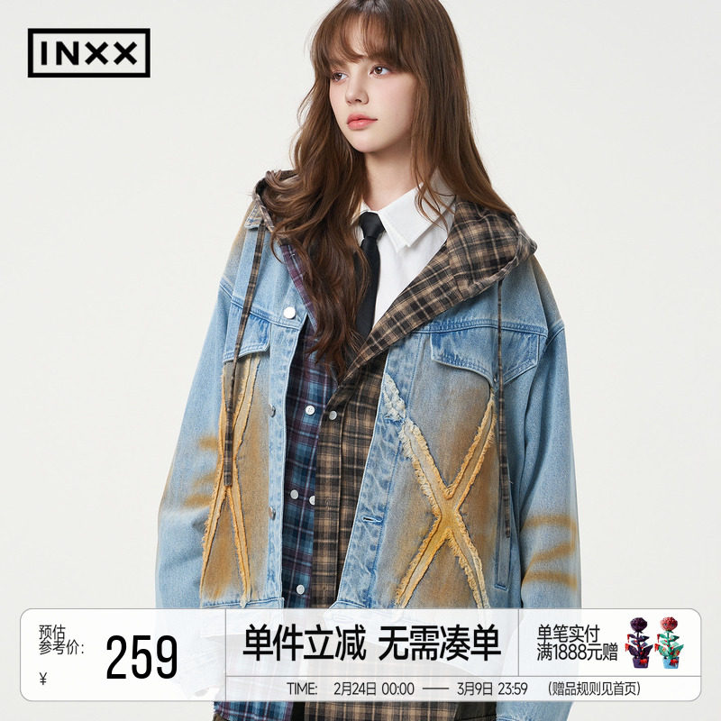 明星同款 INXX机车街头感喷染牛仔外套潮牌美式做旧宽松夹克男女