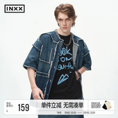 INXX做旧渐变水洗短袖 衬衫 美式 明星同款 复古设计感衬衣男女同款