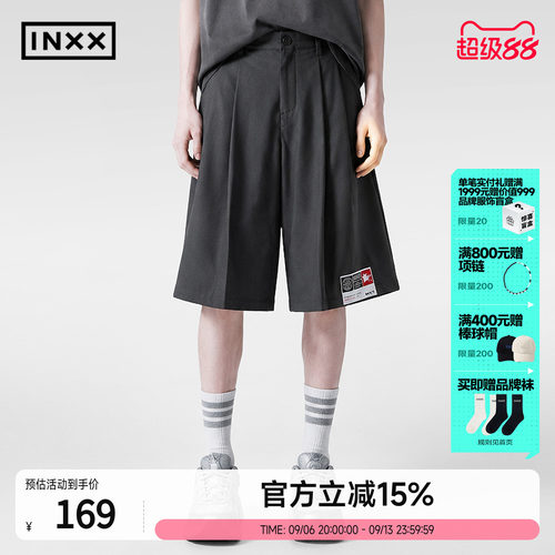 INXX宽松直筒阔腿短裤潮牌休闲黑色五分裤中裤男女同款情侣裤子夏