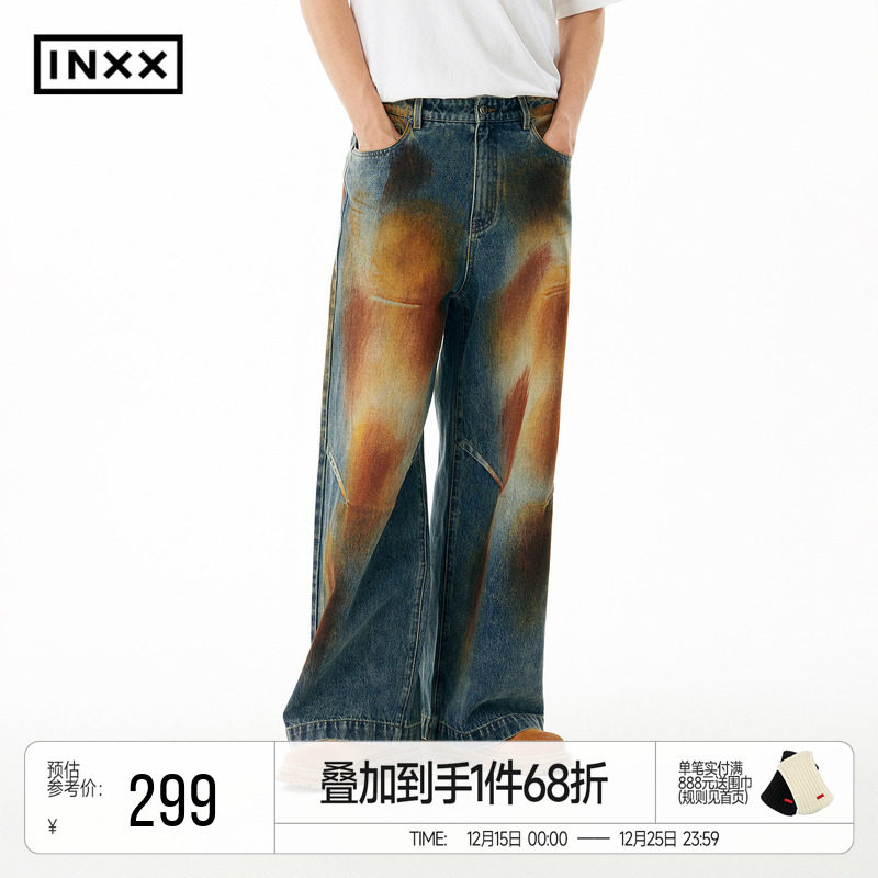 明星同款 INXX APYD刷脏水洗感牛仔裤男高街直筒阔腿裤休闲长裤女