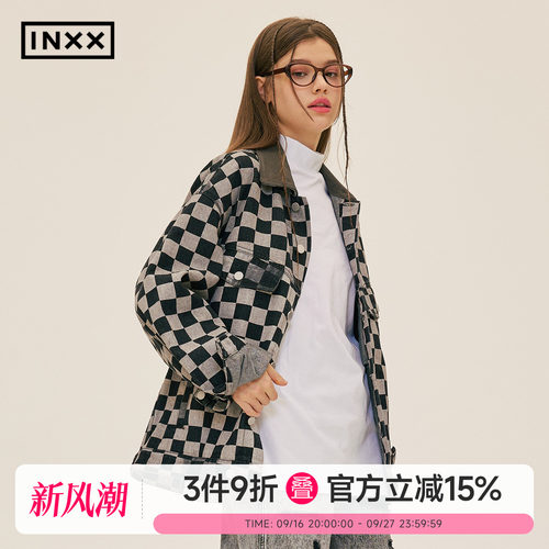 INXXStandby 棋盘格高街牛仔夹克男复古宽松翻领外套上衣女潮