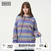 男女小众设计感潮流上衣 多巴胺渐变圈圈纱连帽针织衫 INXX 时尚