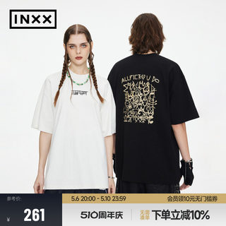 【INXX】ALLPICK 潮牌甲骨文短袖T恤男女字母刺绣五分袖情侣同款