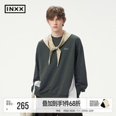 INXX复古蜡染仿水洗套头卫衣拼接圆领休闲宽松绣花情侣上衣