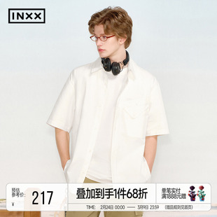 INXX白色纯色短袖衬衫男简约基础款宽松休闲翻领衬衣外套女
