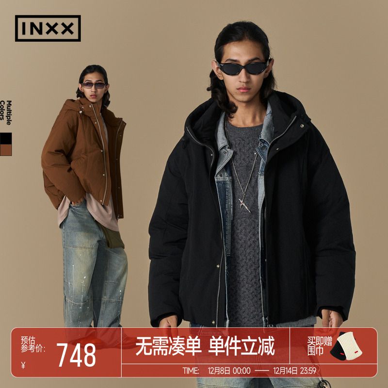 【INXX】时尚潮牌冬季短款连帽90白鸭绒派克羽绒服外套男女同款