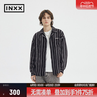 INXX APYD 潮流时尚 衬衣 古巴领衬衫 男复古垂感翻领条纹长袖