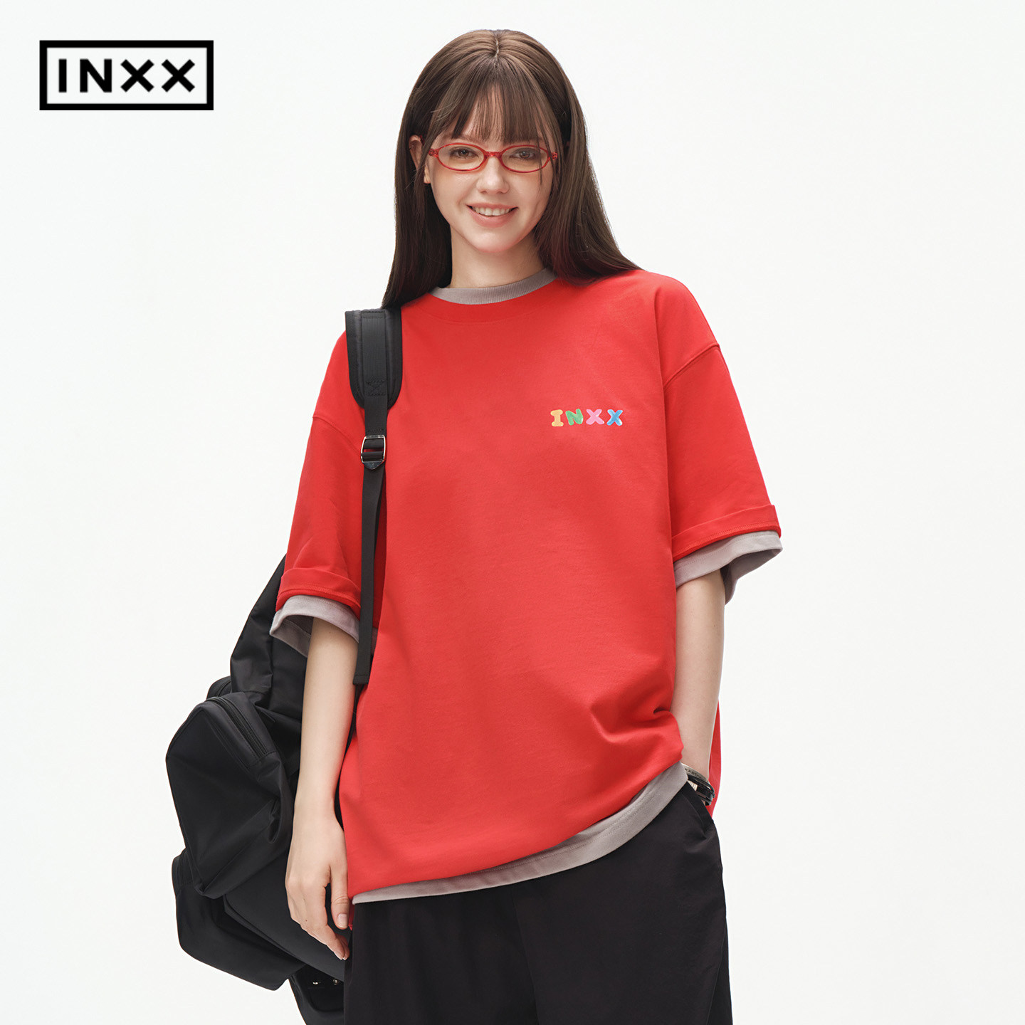 【小李不讲李呀】INXX彩色软糖感撞色印花短袖T恤撞色圆领上衣男