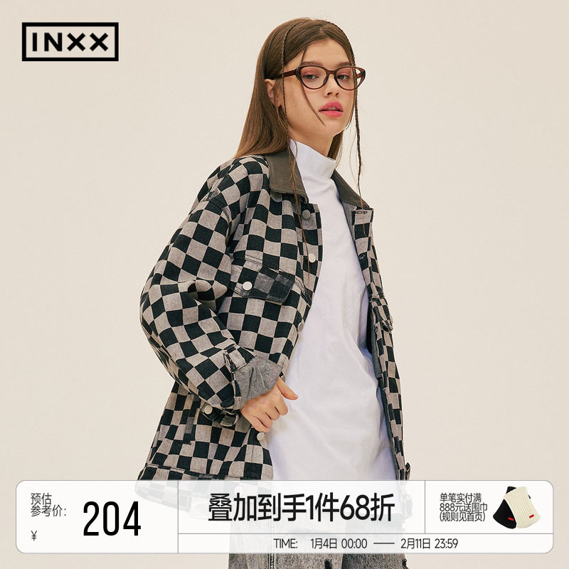 INXXStandby 棋盘格高街牛仔夹克男复古宽松翻领外套上衣女潮,男装,牛仔外套,淘宝优惠券,粉丝福利购,淘宝优惠卷