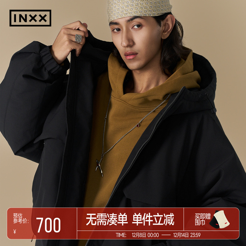 INXX轻户外感宽松连帽鸭绒羽绒服时尚休闲情侣款保暖冲锋外套