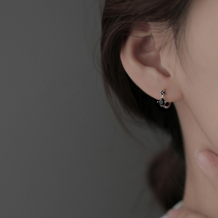 925纯银黑钻耳钉女耳环2022年新款 小众高级感耳饰 潮夏季