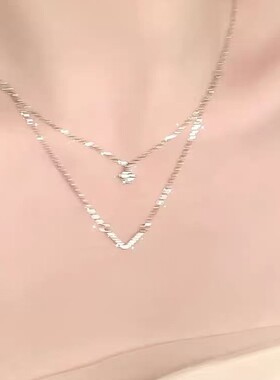 925纯银闪到迷糊叠戴项链女生轻奢小众锆石锁骨链送女生生日礼物