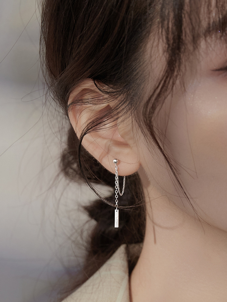 纯银后挂式流苏耳环