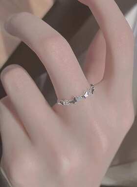 S925纯银小蝴蝶戒指女轻奢高级感开口戒素圈食指环小众设计可调节