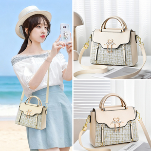 小香风拼色手提包女2025新款潮时尚斜挎包百搭小方包高级感大容量
