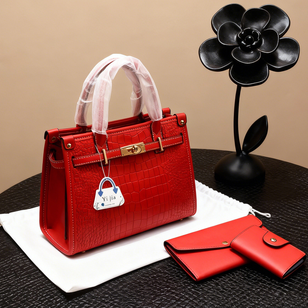 2025新款女士鳄鱼纹手提包红色大容量斜挎包高级感女包单肩包拉链