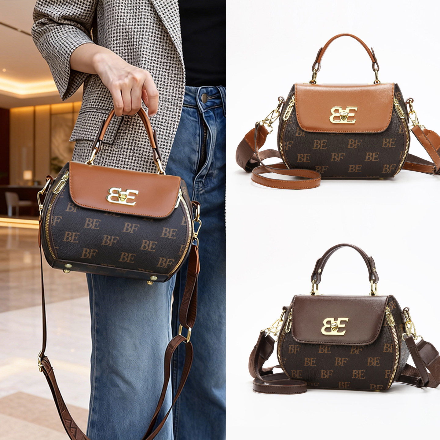 复古印花手提包女2025新款高级感轻奢斜挎包大容量春季小众通勤包