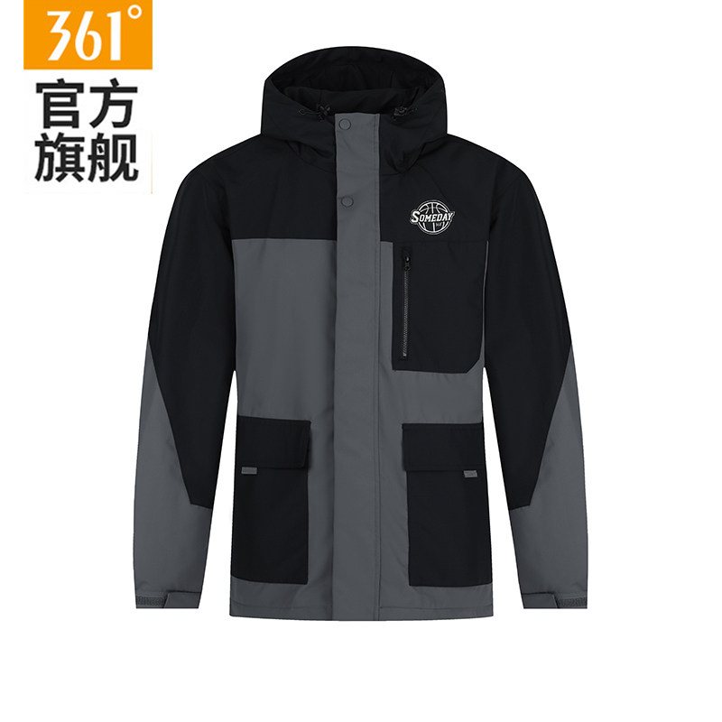 361运动风衣男装2026冬季新款连帽宽松保暖上衣男士休闲防风外套