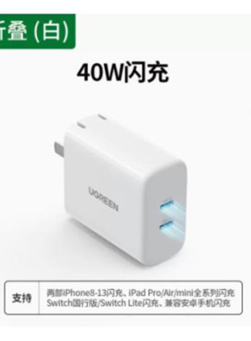 绿联60513双type-c口充电头双pd快充头（20w+20W）总40W白色CD243
