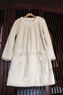 法式复古学生少女家居服双面绒保暖珊瑚绒秋冬中裙圆领睡衣睡袍