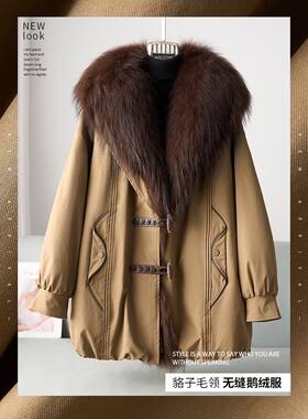 断码甩货2026秋冬女式新品可拆卸貉子毛领派克大毛领保暖羽绒服