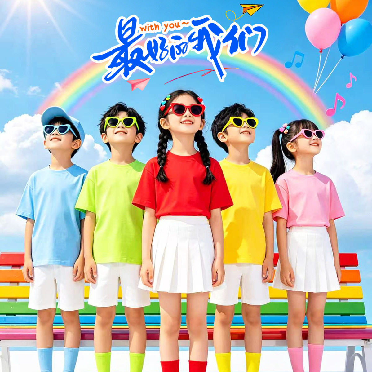 儿童彩色t恤小学生毕业班服糖果色纯棉短袖幼儿园亲子运动会套装