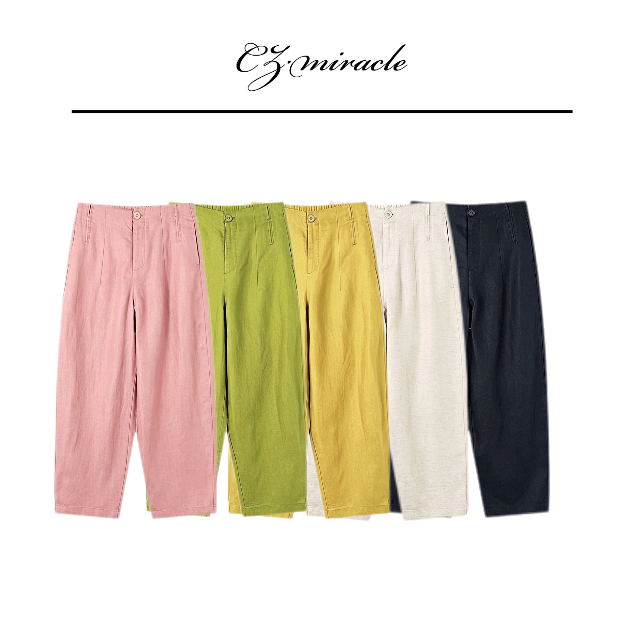 【少奶奶裤】&ldquo;比利时进口亚麻+莱赛尔&rdquo;/半松紧腰麻裤 JZ-4445C