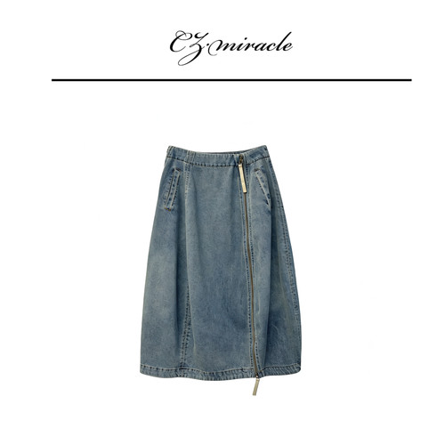 【牛仔花苞裙】“新疆长绒棉”/拉链牛仔半身裙JZ-4132C