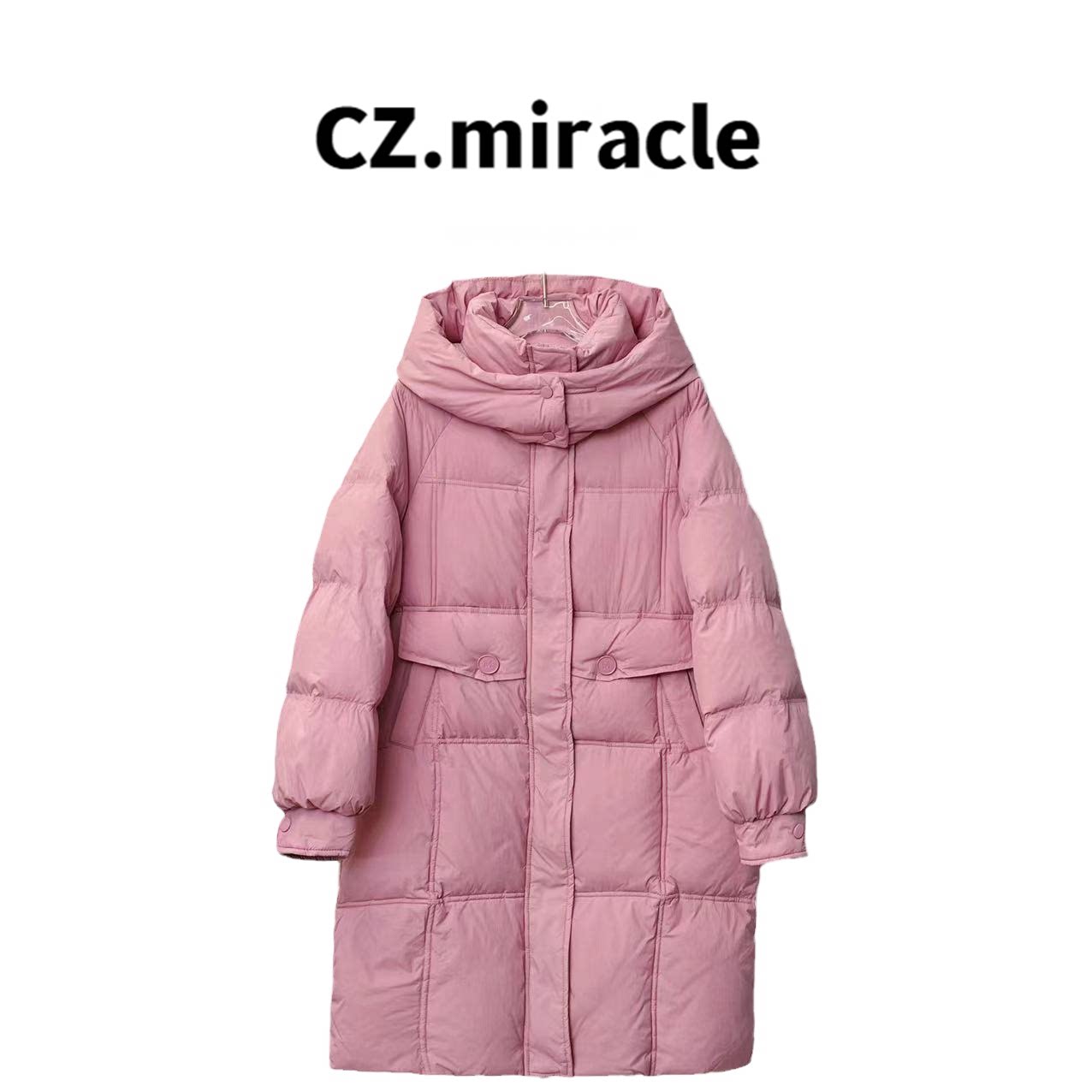 【福利秒杀】松花江白鸭绒连帽双口袋方块中长款羽绒服jz-87771