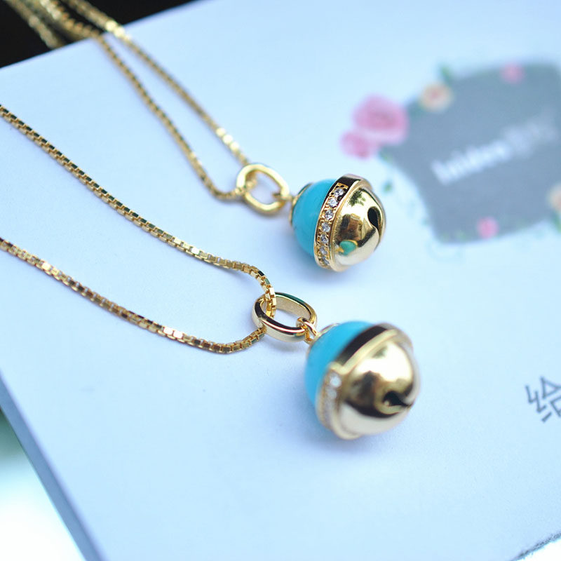 잠자는 숲속의 미녀. 천연 청록색 벨 펜던트  도금 18K 골드 목걸이 귀여운 작은 벨 펜던트