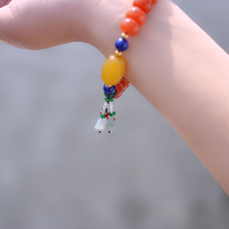 취한 루즈. 회문 오래된 토파즈 청금석 경옥 다중 보물 팔찌와 천연 LIANGSHAN NANHONG 체리 레드 팔찌